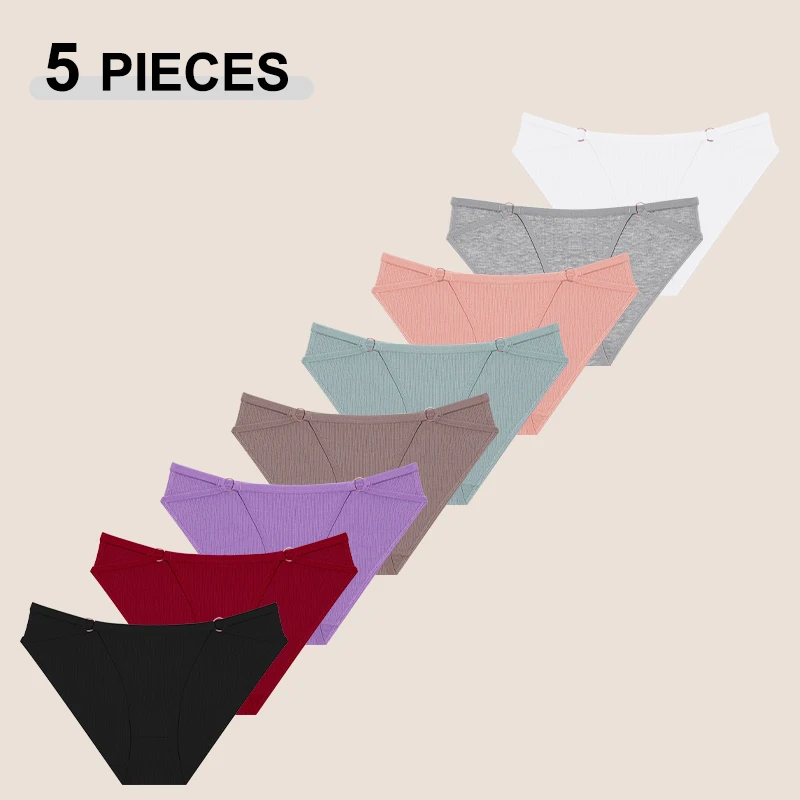 5PCS Sexy Baumwolle Niedrige Taille Höschen Für Frauen Nahtlose Komfortable Gewinde Runde Schnalle Briefs Atmungsaktive Dessous Dessous S-XXL