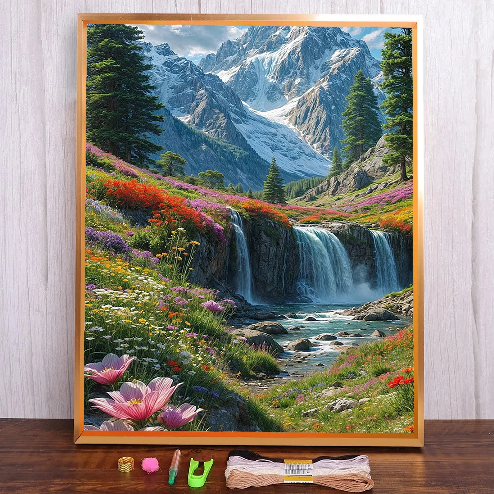 Cross Stitch Full Set Mountain Waterfall Landscape Pattern 11CT 14CT Craft Handmade Diy Embroidery Decoration Display For Wall