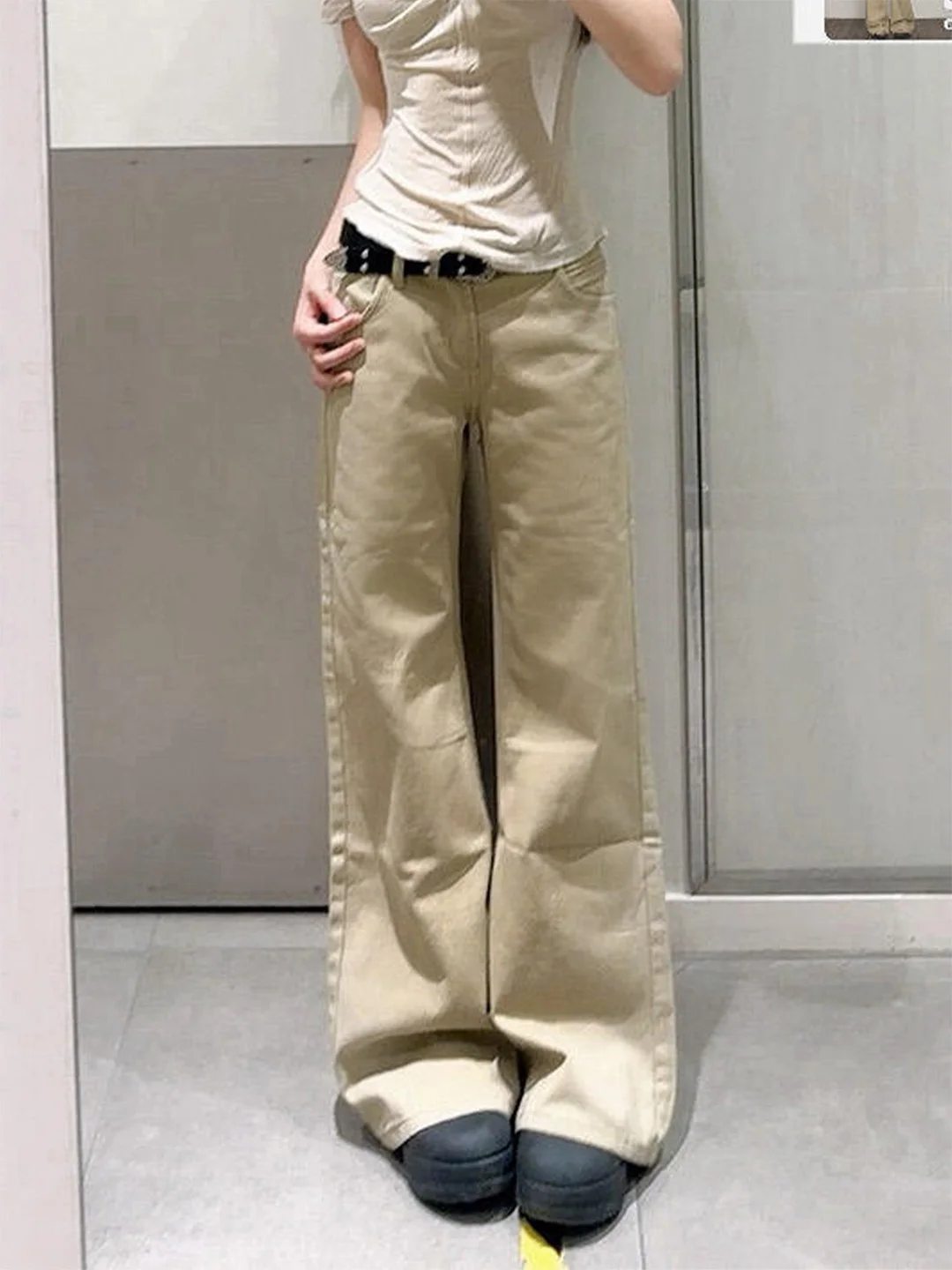 

American Retro Khaki Straight Leg Jeans Women's Summer New BF Lazy Wide Leg Jeans High Waist Denim High Elasticity Leisure Style