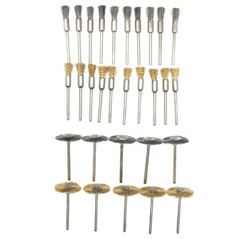 30pcs Steel Wire Brush Set Brass Wire Polishing Wheel Brushes for Dremel Rotary Tool Metal Polisher Attachment