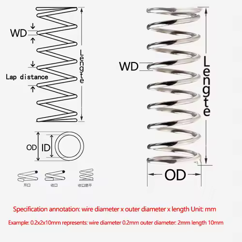 10pcs/Lot 0.2mm 0.3mm 0.4mm Micro Small Compression Spring OD 2/3/4/5/6/7/8/9/10mm Length 5mm to 50mm - Image 3