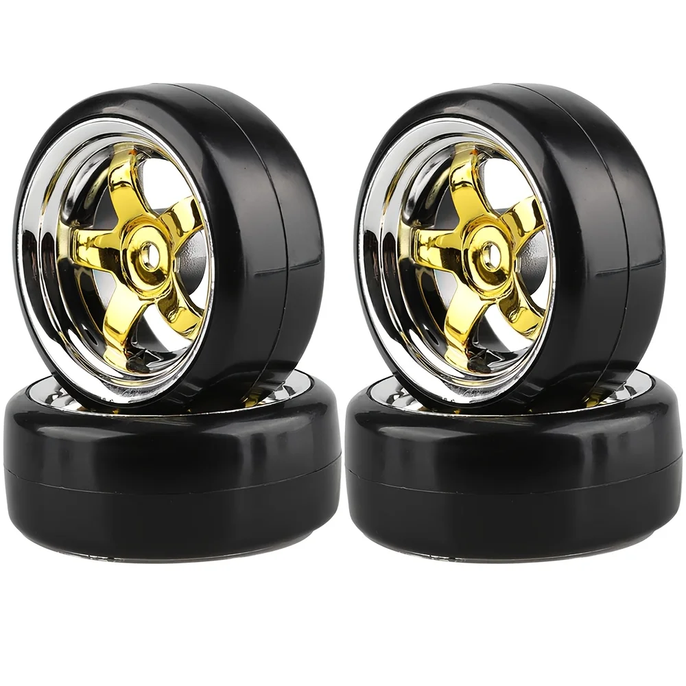 

GLOBACT Plating 5-Spoke 12mm Hub Wheel Rims with Hard Plastic Tires for Redcat HSP HPI 1/10 RC Drift Cars