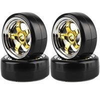 GLOBACT Plating 5-Spoke 12mm Hub Wheel Rims with Hard Plastic Tires for Redcat HSP HPI 1/10 RC Drift Cars