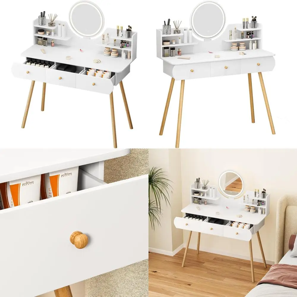 

LED-Illuminated Makeup Desk with Adjustable Lighting Vanity Table and Drawers