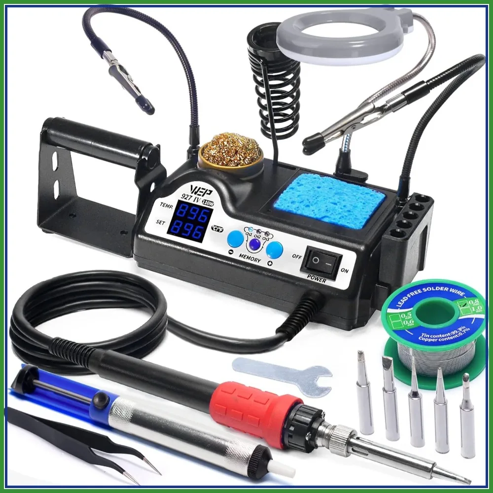 

High-Power 110W Soldering Station Kit with 3 Preset Channels, Sleep Mode, LED Magnifier, Extra Tips & Accessories