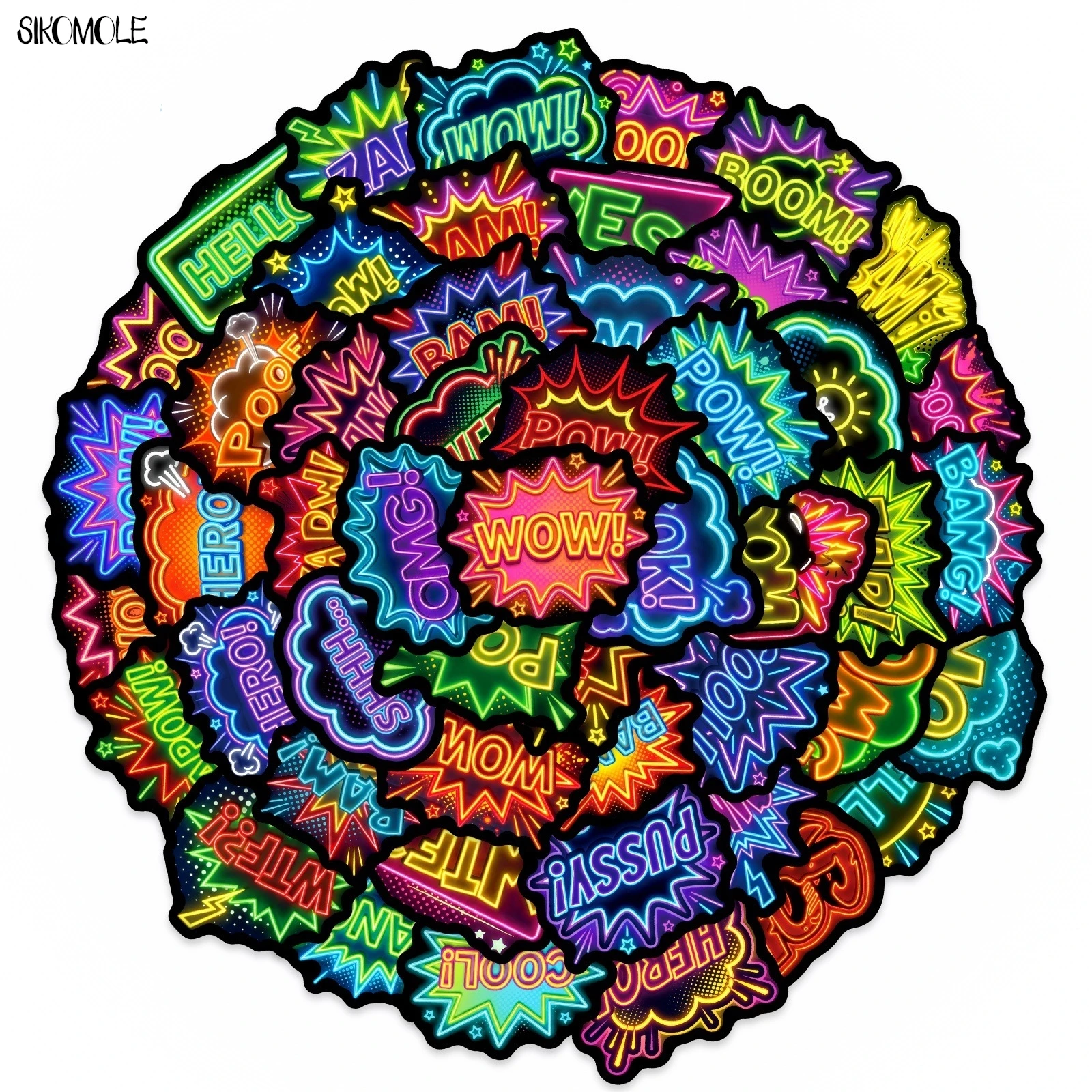 

10/30/50PCS Neon Explosion Cloud Style Slogan Stickers Book DIY Skateboard Guitar Luggage Suitcase Decoration Graffiti Sticker