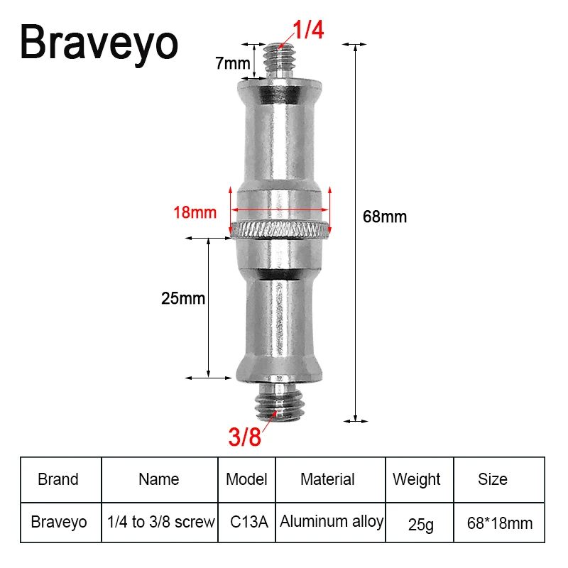 1/4 to 1/4 3/8 Conversion Screw Extension Stud Rotation Transfer Metal Screw  Photography Accessories  for Flash Light Bracket