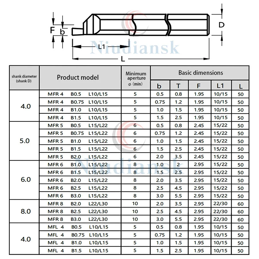 MFR/L4 B0.5 L10 5 B0.5 L15 6 B2.5 L22 8 B3.0 L30 CNC Lathe End Face Groove Small Aperture Inner Hole Tungsten Steel Boring Tool