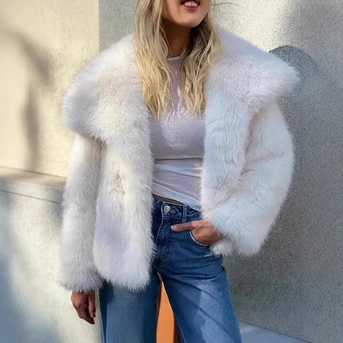 Europe, America, autumn and winter new fur jacket large size women's top anti-fox hair lapel short imitation fur