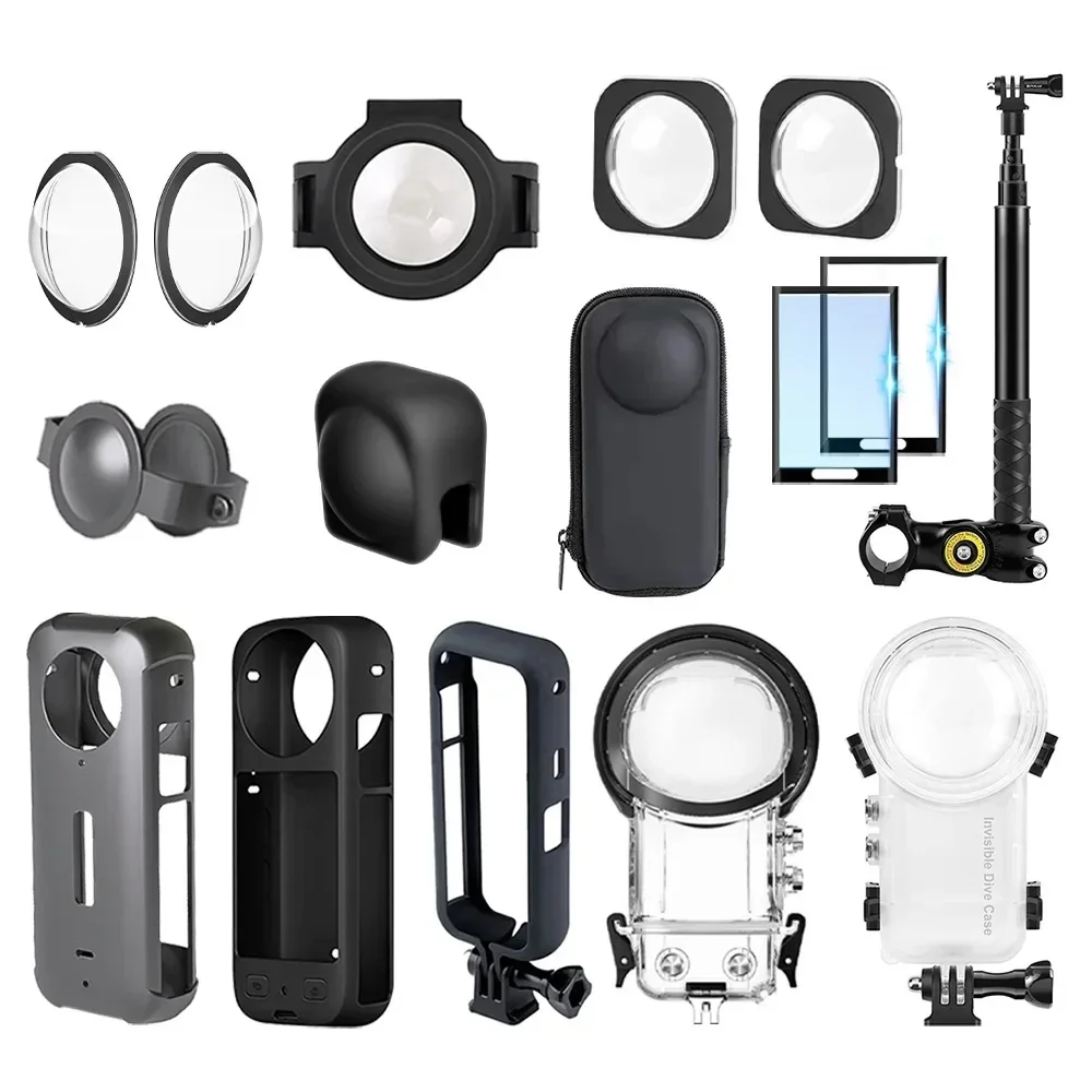 Accessories Kit for Insta360 X3 Lens Guard Protective Frame Cap Dive Case Storage Bag Case Screen Protector Motorcycle Bracket