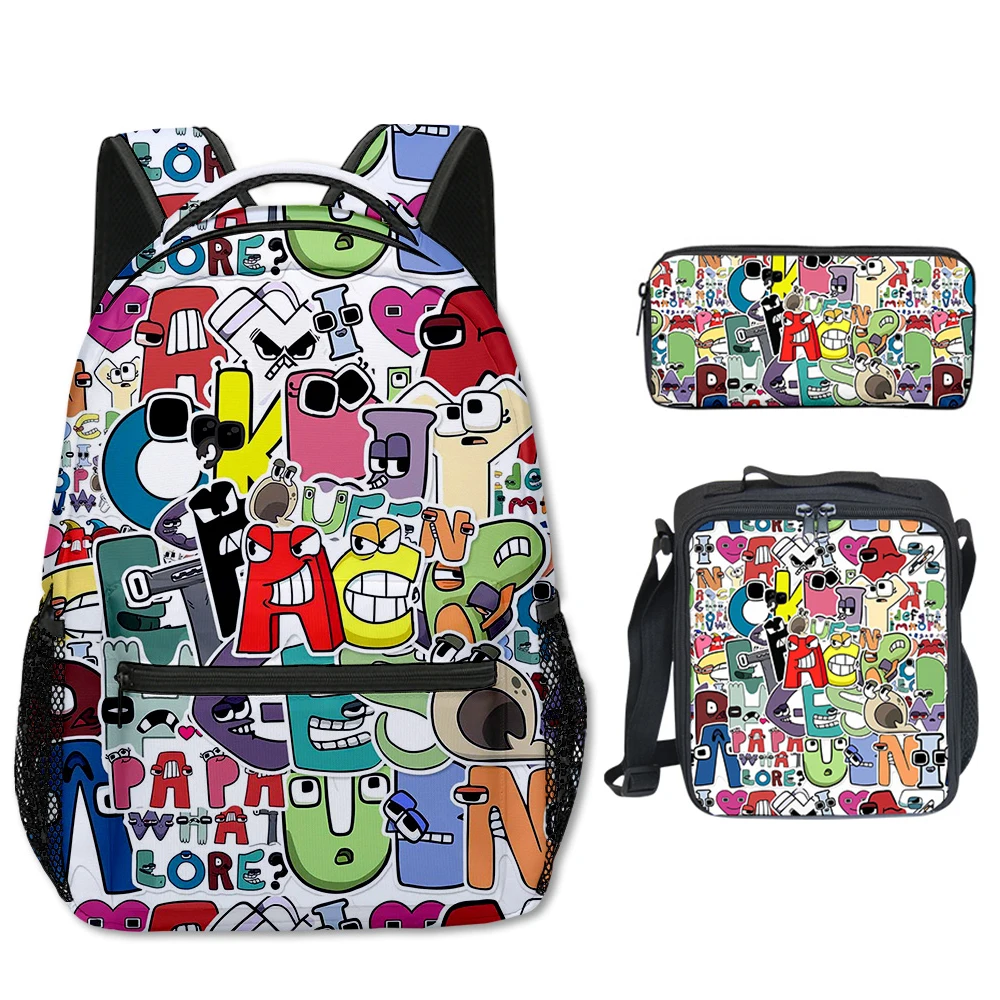Cartoon Novelty Cute Cool Alphabet Lore 3D Print 3pcs/Set Student School Bags Laptop Backpack Crossbody Lunch bag Pencil Case