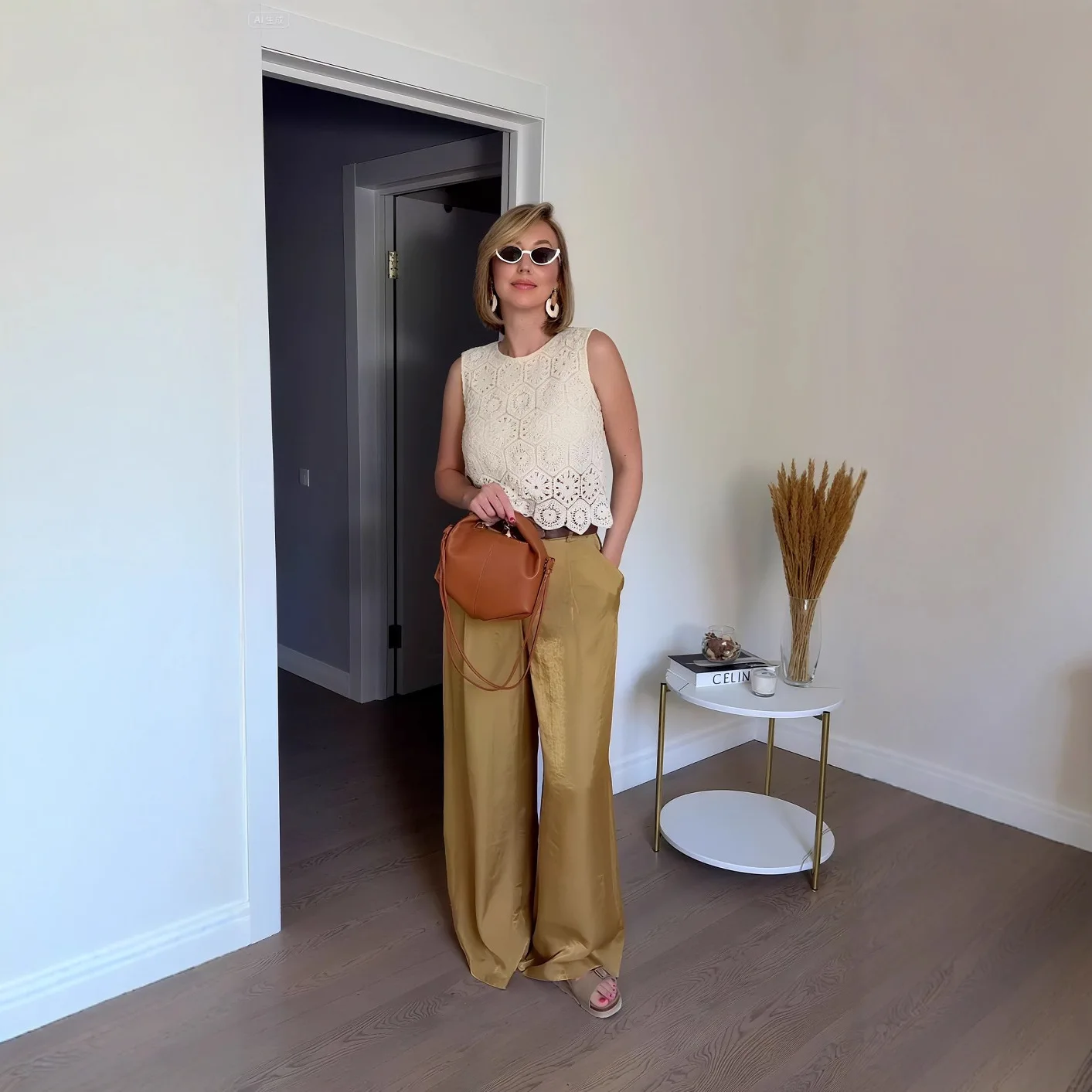 FL Leopard Satin with Belt High Waisted Trousers Wide Leg Pants Women's Clothing 2025 Summer New Arrivals Casual Pants Trousers
