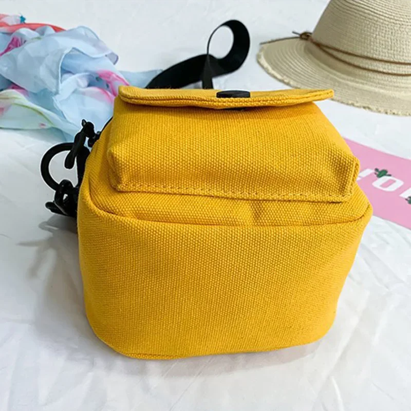 Versatile Small Canvas Fabric Solid Color Handbag Casual Cross Body Shoulder Bag With Detachable Shoulder Strap For Kids