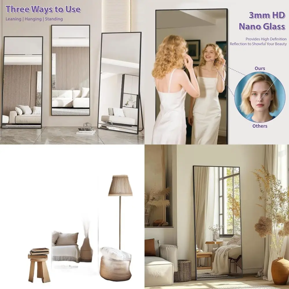 

58x18 Large Freestanding Full-Length Rectangular Mirror in Black for Bedroom or Living Room