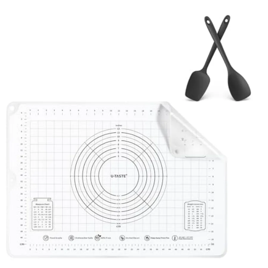 

28"x20" Large Food-Grade Liquid Silicone Pastry Mat (Transparent) and 600ºF Heat Resistat Silicone Flexible Baking Spoon Spatula