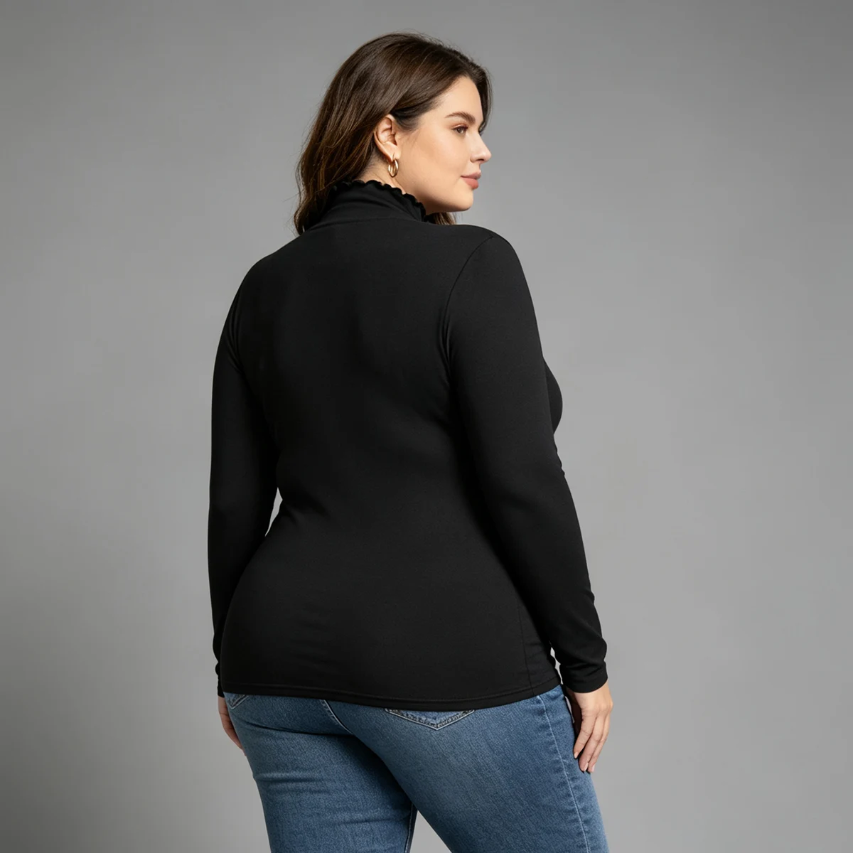 1/3 Stück Damen-Oberteil in Übergröße, warm, für Herbst/Winter, einfarbig, modisch, mit hohem Kragen, langärmelig, lässig, für den Alltag, Sport, bequem, trendig – Detail 3