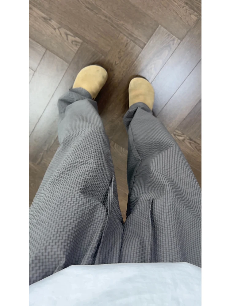 بنطلون رجالي صيفي فضفاض من الحرير الجليدي الرمادي، سريع الجفاف، قابل للتنفس، مناسب للمناخ المكيف، بنطلون طويل مستقيم للراحة و...