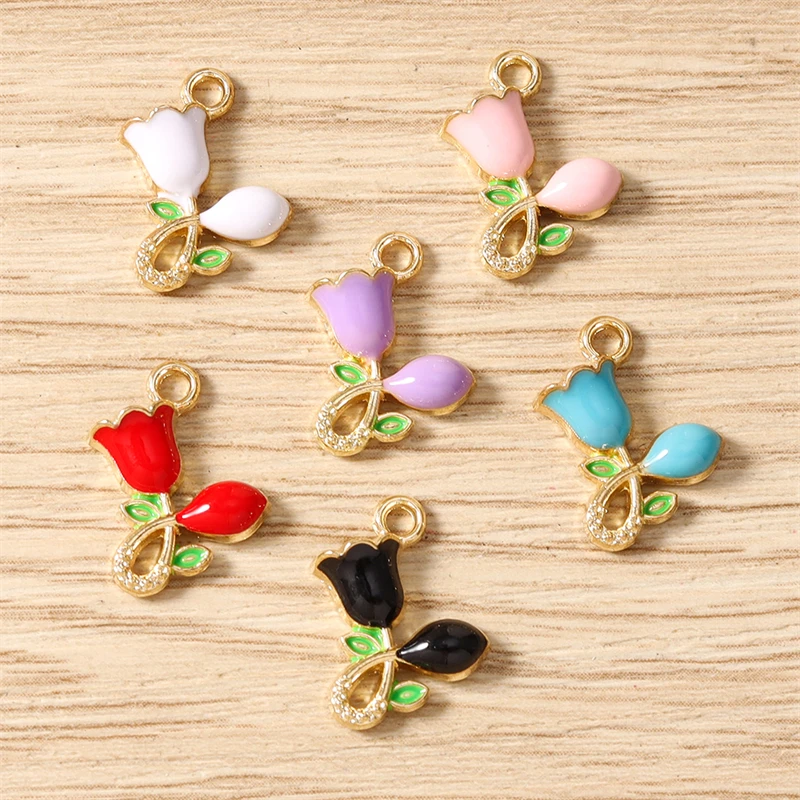 10 Stück 11x12mm Niedliche Bunte Emaille-Rosenblüten-Anhänger für Schmuckherstellung, Ohrringe, Anhänger, Halsketten, DIY-Bastelzubehör – Detail 4