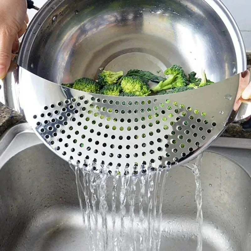 Colador de ollas, escurridor de sartenes para el hogar, cocina, fácil drenaje, colador de ollas, espaguetis de Pasta de acero inoxidable, herramienta de drenaje práctica