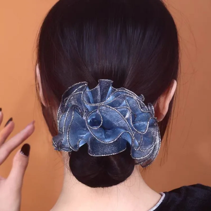 Phnom Penh Hochelastische Haarbänder, 3 Blumen, französische klassische Doppelschicht-Haarbänder, große Haargummis für Frauen, Accesorios Mujer – Detail 9