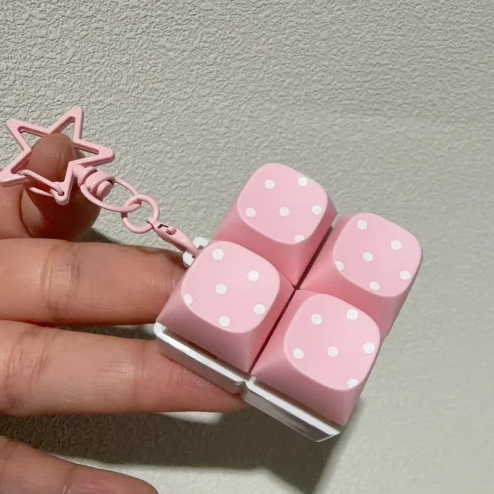 Button Keycap Fidget Keychain 3/4/6/9 Keys Polka Dot Pattern Finger Keyboard with Lights Stress Relief Bag Pendants Daily Carry