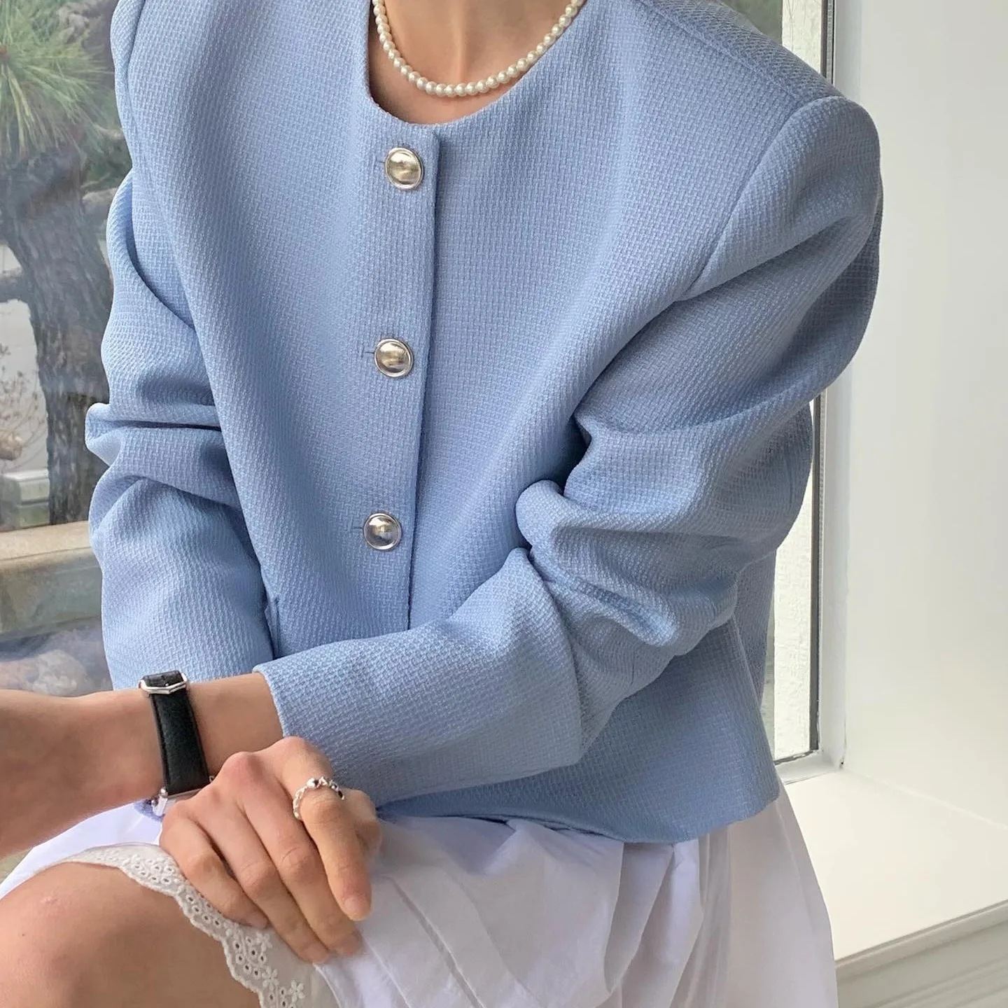 Korean Chic Minimalist round Neck Single Button Loose Casual Long Sleeve Outerwear Versatile Stylish Women's Business Suit