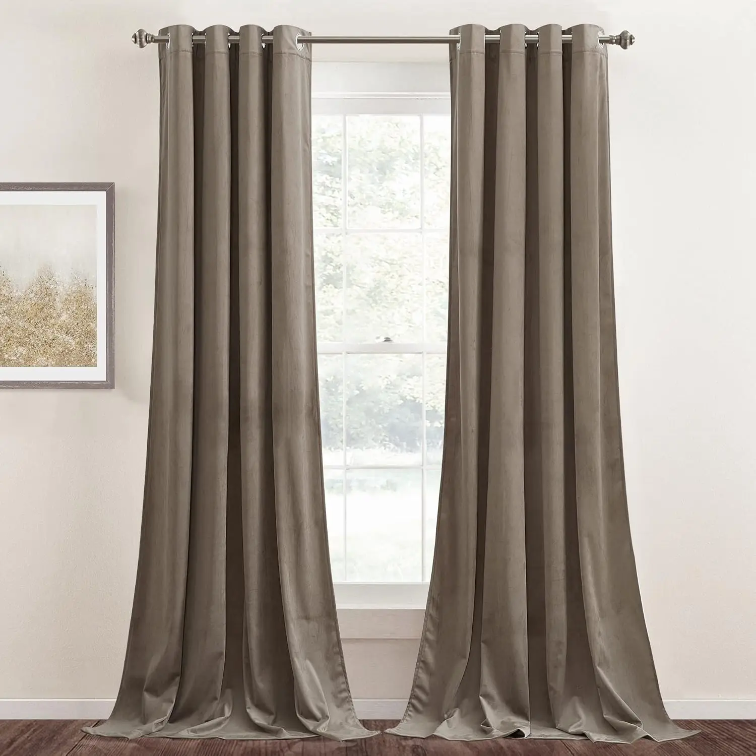 

Velvet Drapes 90 inches Long, Taupe Thermal Insulated Sliding Door Curtains Thick Light Blocking Room Dividers for Livin