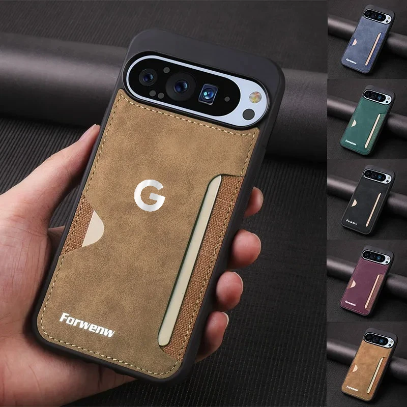 Funda de teléfono de cuero con ranura para tarjeta Sle de negocios para Google Pixel 10 9 Pro XL 9A sensación de piel Color sólido lente de PU cubierta protectora a prueba de golpes