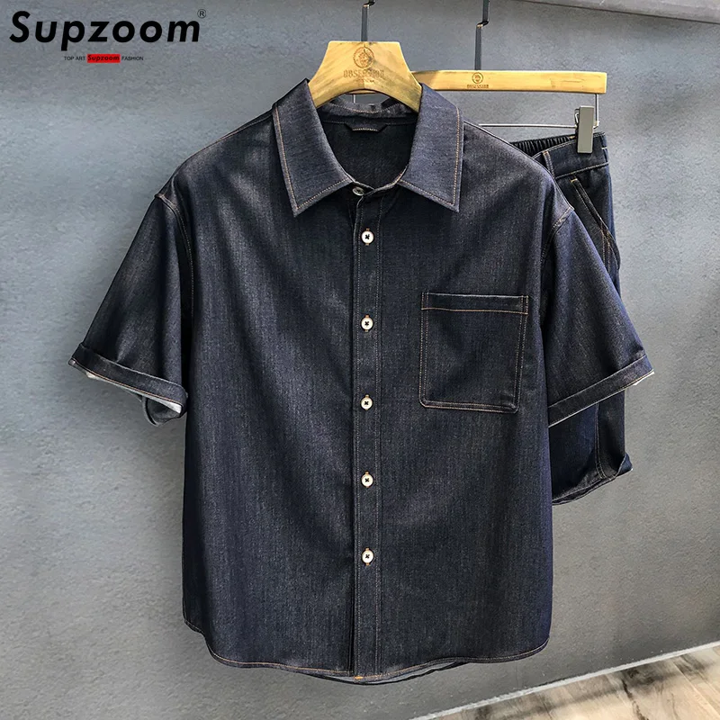 

Supzoom 2026 Top Fashion New Arrival Spring And Summer Loose Denim Fermented Wash Thin Denim Shirt And Shorts Set