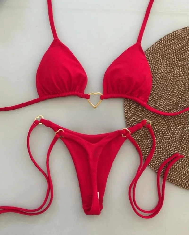 2025 NEW Sexy Halter Solid color Bikini Set Women's Swimsuit Two-piece Triangle Thong Swimwear Bathing Suit Brazilian Biquinis