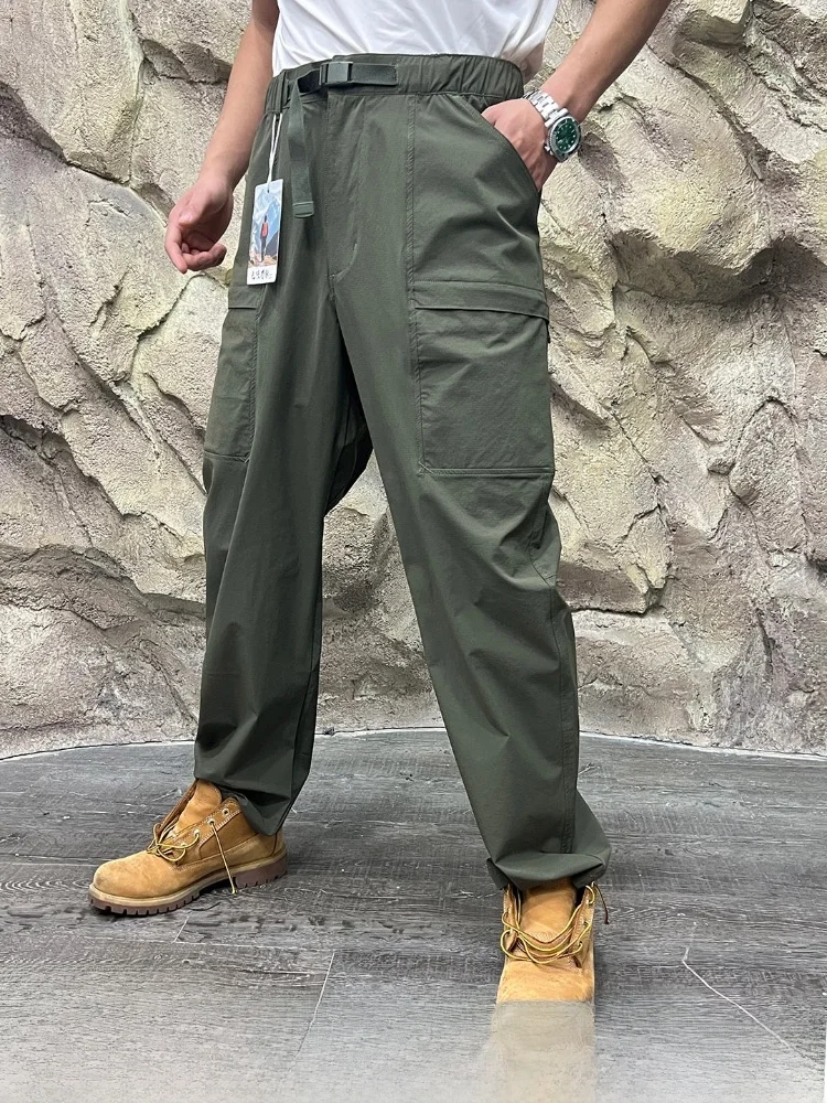 Quick Dry Outdoor Workwear Men's Casual Pants Buckle Waist 3D Tailoring Windproof Waterproof Breathable Straight Leg Trousers