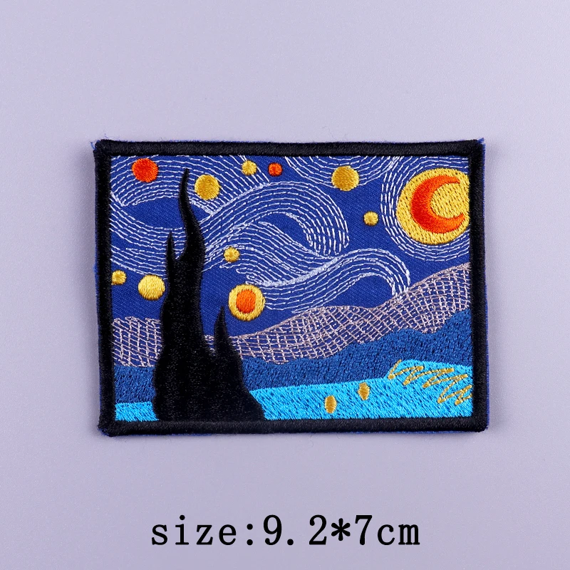 Van Gogh Stickerei Patches Für Kleidung Jesus Kreuz Patch Aufkleber DIY Eisen Auf Patches Für Kleidung Brief Punk Abzeichen Applique – Detail 20