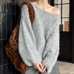 2024 Women Soft Knitted Sweater Sexy Big O-Neck Lantern Sleeve Pullovers Clothes Tops For Women Sweater Pull Femme