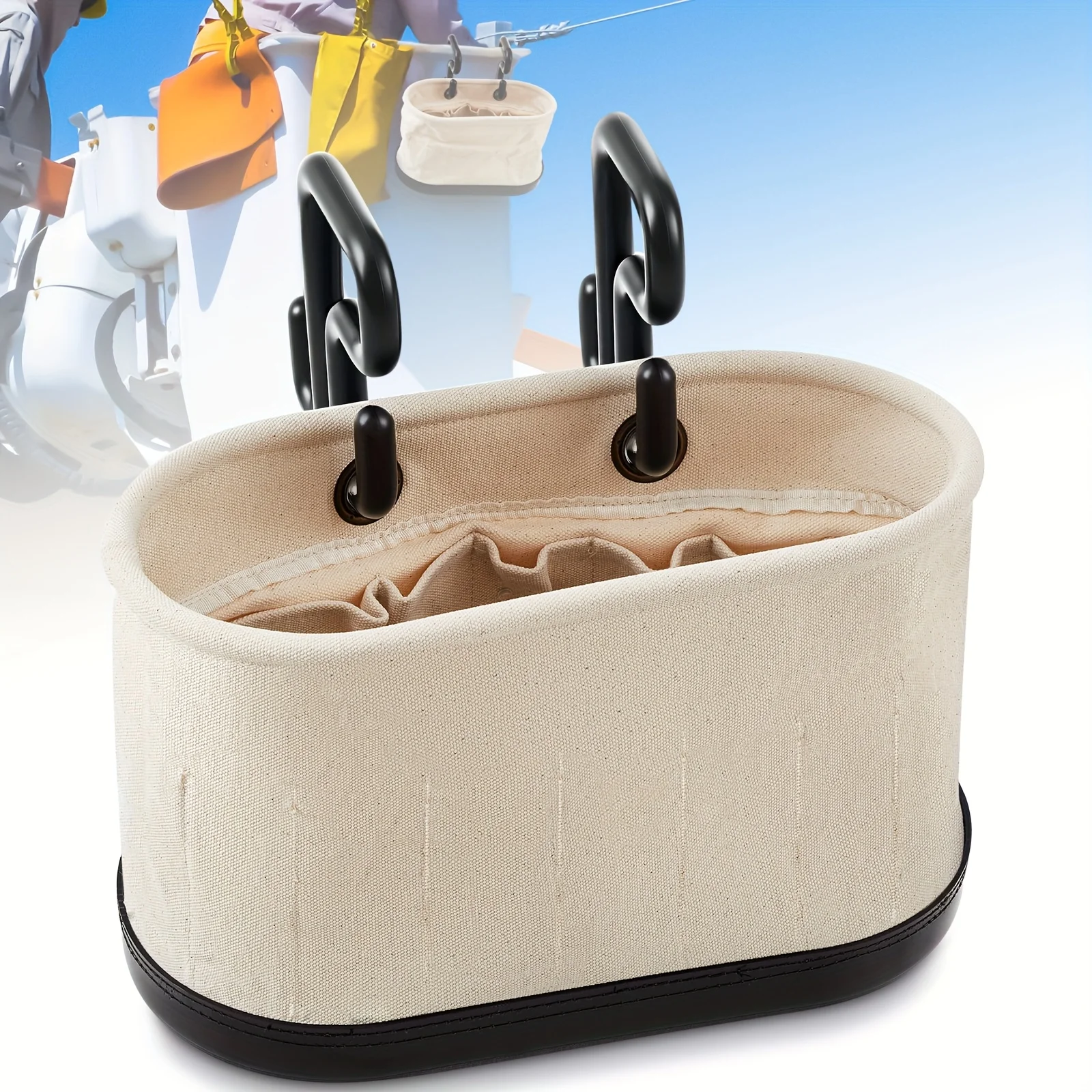 

1 Set Bucket Bag Including Hooks Aerial Oval Tool Bucket with Black Bottom 15 Pockets Lineman Tool Bag Organizer for Industrial Maintenance Construction Sites (White)