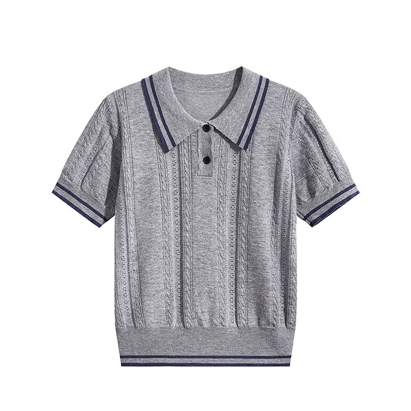 Short Sleeve Polo Neck Knit Top Women Polo Sweater Crop Polo Shirts Teen-girl Summer 2026 Golf Chic Retro Preppy Tennis Core - view 6