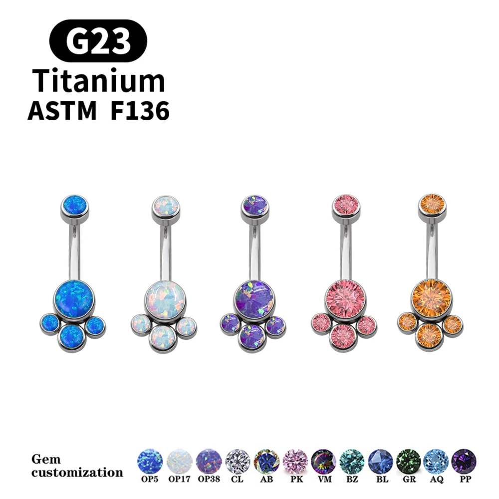 

G23 Titanium Sexy Navel Perforation Inlaid CZ Opal Internal Thread Implantable Navel Ring Fashion Trend Ladies Body Jewelry