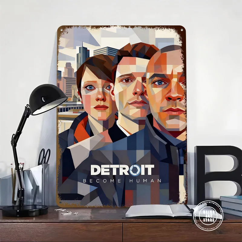 Detroit: Become Human 3D Printed Texture Poster Personalized Wall Art Retro Metal Tin Signs for Home Decor Ornaments Wand Deko