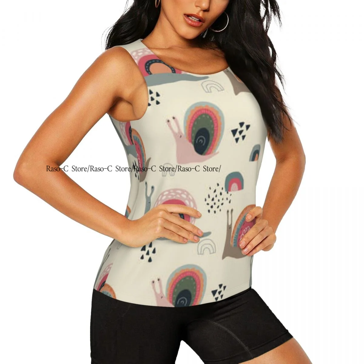 Women's Sleeveless Yoga Tank Top Cute Funny Rainbow Snails Scandinavian Style Quick Dry Running Training Sports Vest Yoga Shirts
