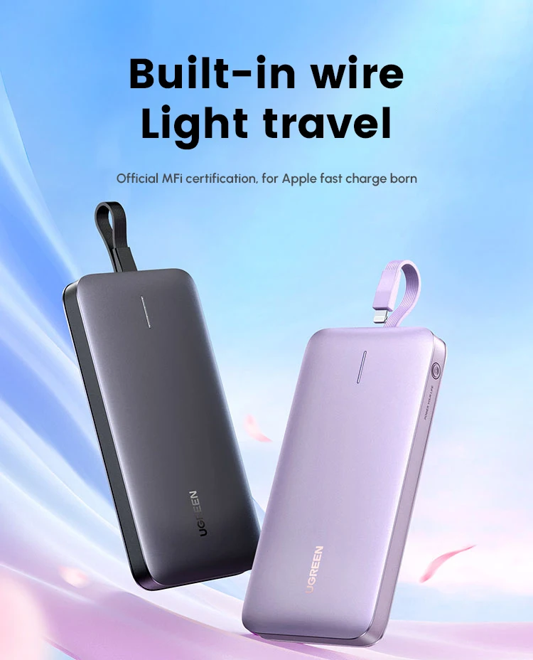 UGREEN Portable Charger for iPhone, 10000mAh Power Bank Built-in Cables, USB C PD 20W Fast Charging Travel Battery Pack