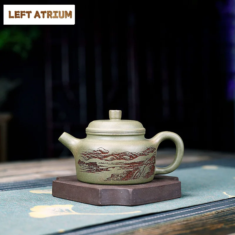 

230ml Retro Yixing Purple Clay Teapots Handmade Dezhong Pot Raw Ore Pea Green Mud Tea Maker Kettle Zisha Tea Set For Tea Gift