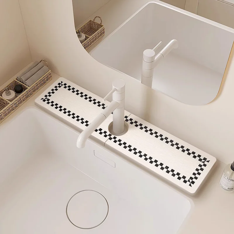 VIKAMA Line Cat Minimalist Faucet Sink Absorbent Pad Quick Drying Countertop Drip Pad Cute Splash Proof Pad Home Decoration