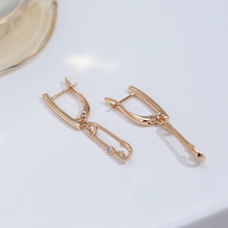 SYOUJYO 585 Rose Gold Color Paper Clip Drop Earrings For Women Natural Zircon Fine Jewelry Easy Matching Vintage Long Earrings