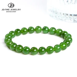 JD Natural Hetian Green Jade Round Bead Bracelets Women Genuine Gemstone Single Circle Reiki Healing Energy Balance Jewelry Gift