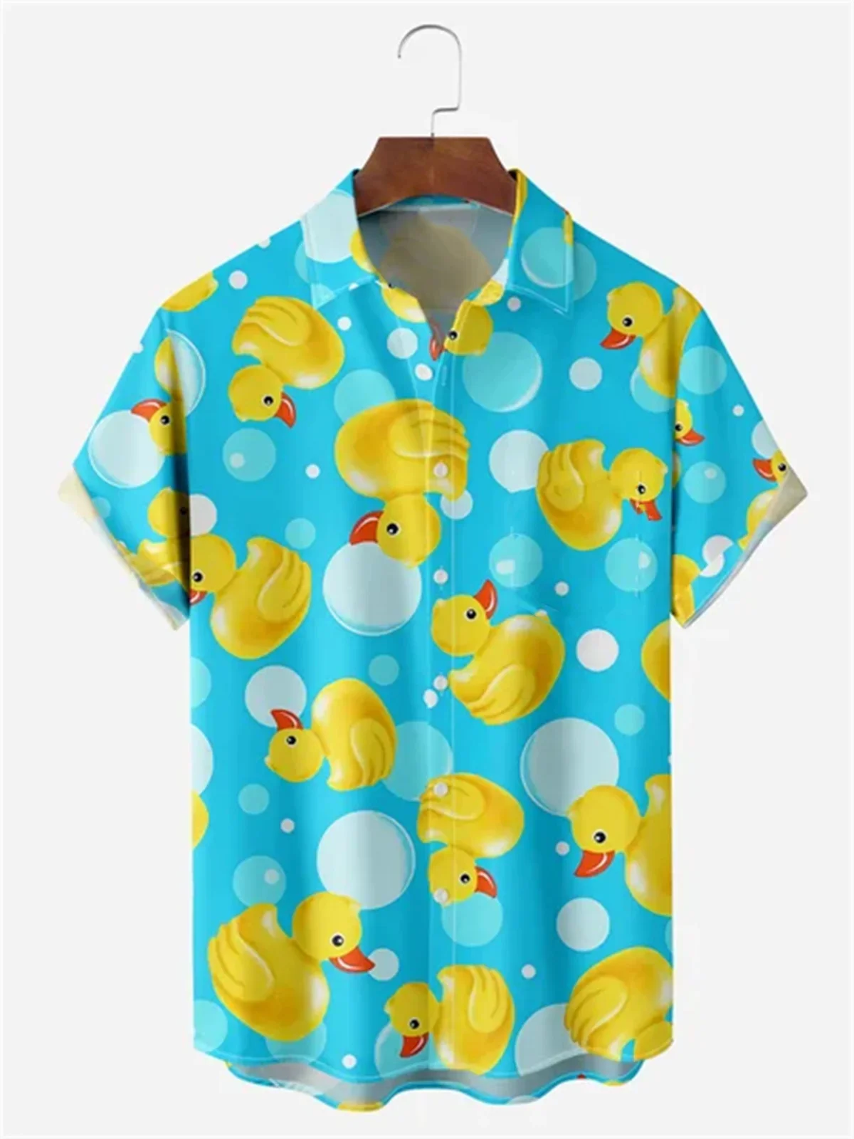 

Men's Little Yellow Duck Shirt Fashionable New Short sleeved Lapel Button Hawaiian Vacation Casual Shirt Comfortable Fabric