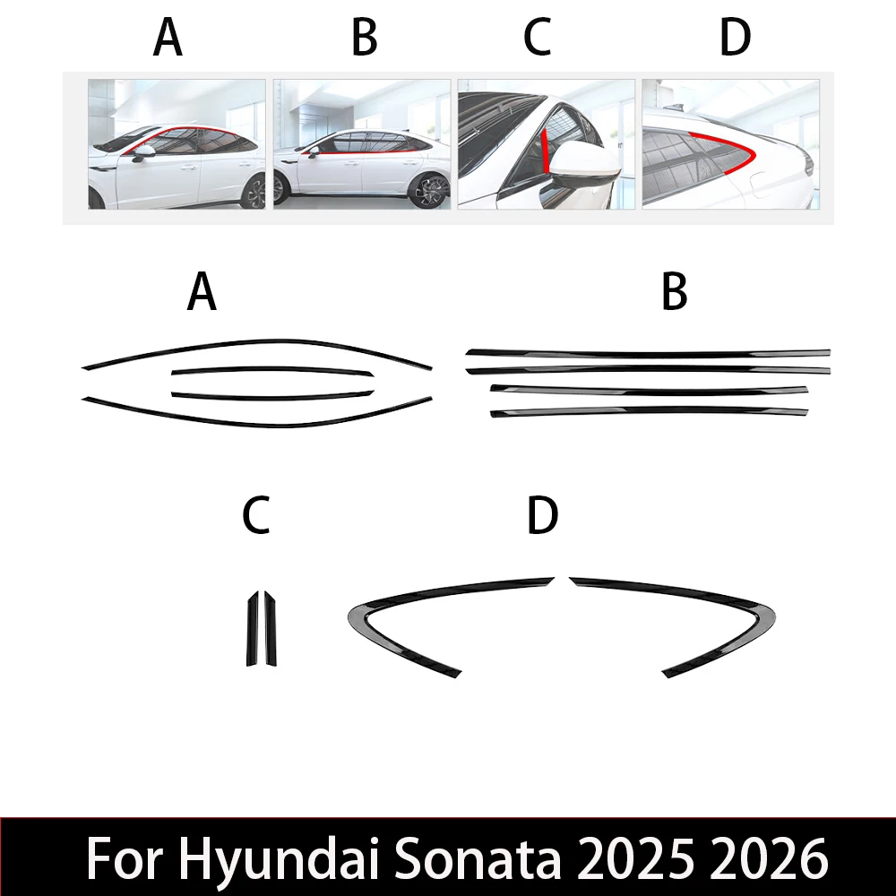 

Для Hyundai Sonata 2021-2026 12 шт. ABS декоративная полоса для окна автомобиля, кнопка, крышка боковой панели, отделка D-стойки, аксессуары для отделки окна