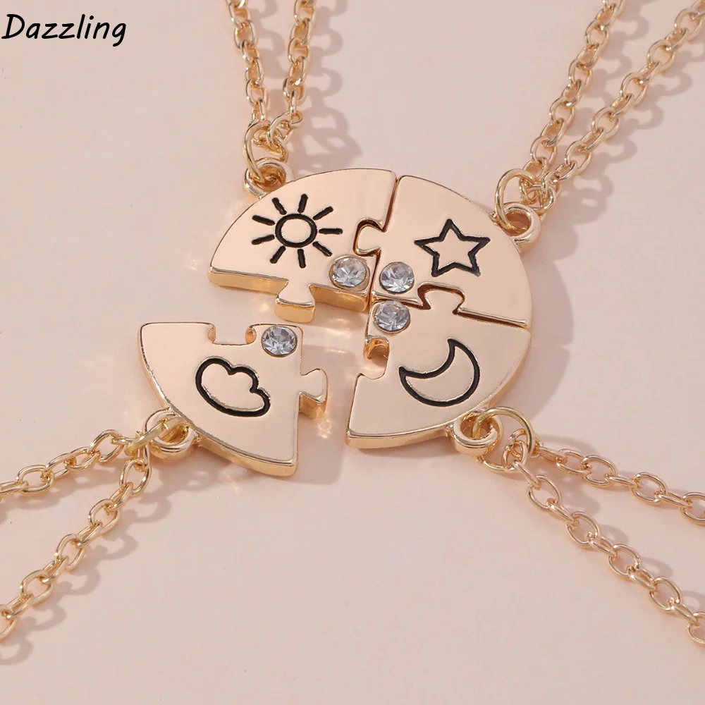 Juego de 4 Collares de Pedrería para Mejores Amigas, Combinación de Joyería, Collar BFF con Diseño de Rompecabezas, Combinación de Colores