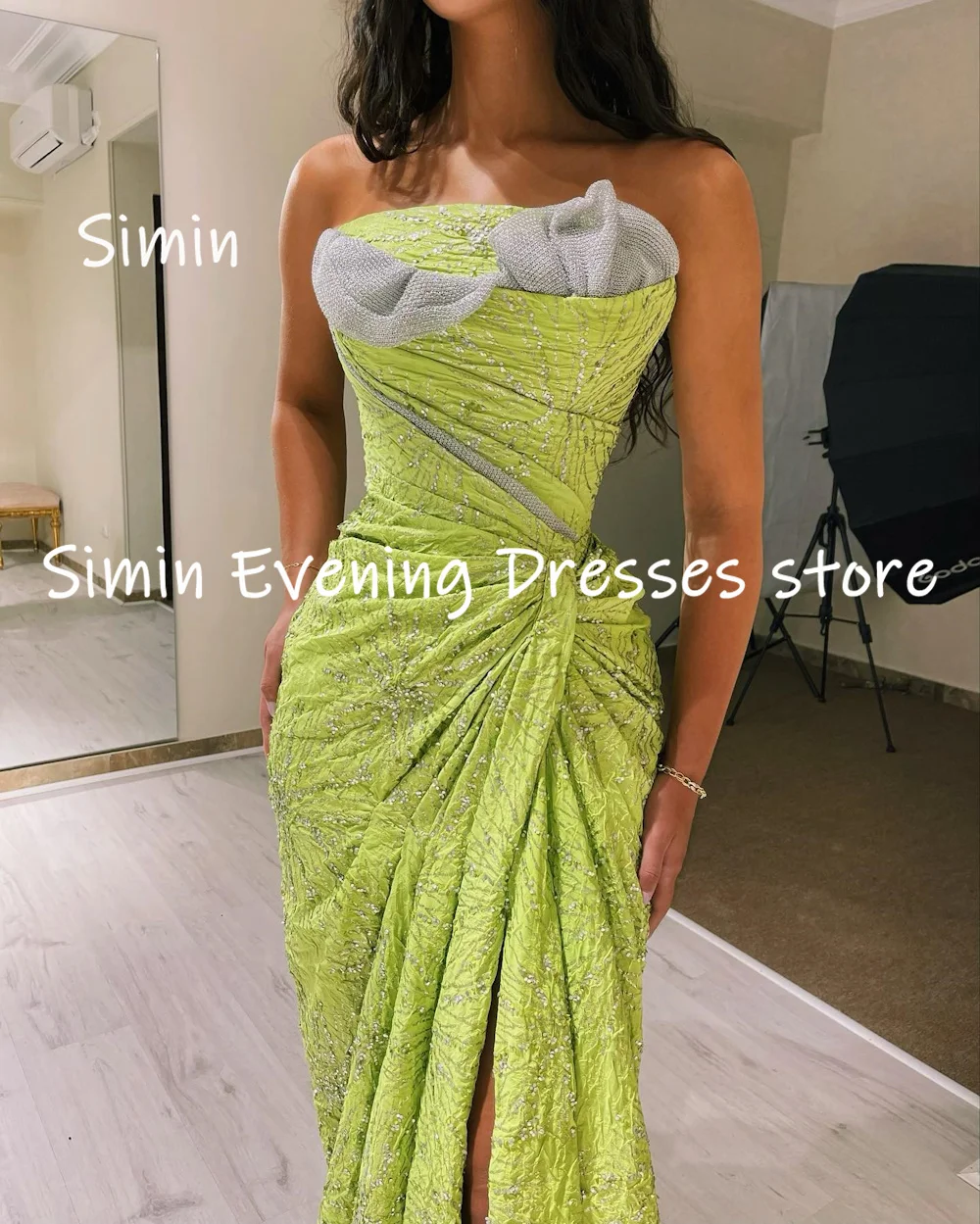 Simin Satin Meerjungfrau träger lose Populer Rüschen formelle Ballkleid bodenlangen Abend elegante Party kleider für Frauen