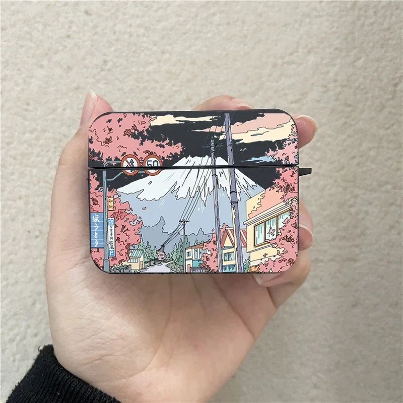 INS Korean Anime Sunset Scenery Print Earphone Case For Airpods 1 2 3 Pro Wireless Headphone Cover For Air Pods Pro2 Accessories