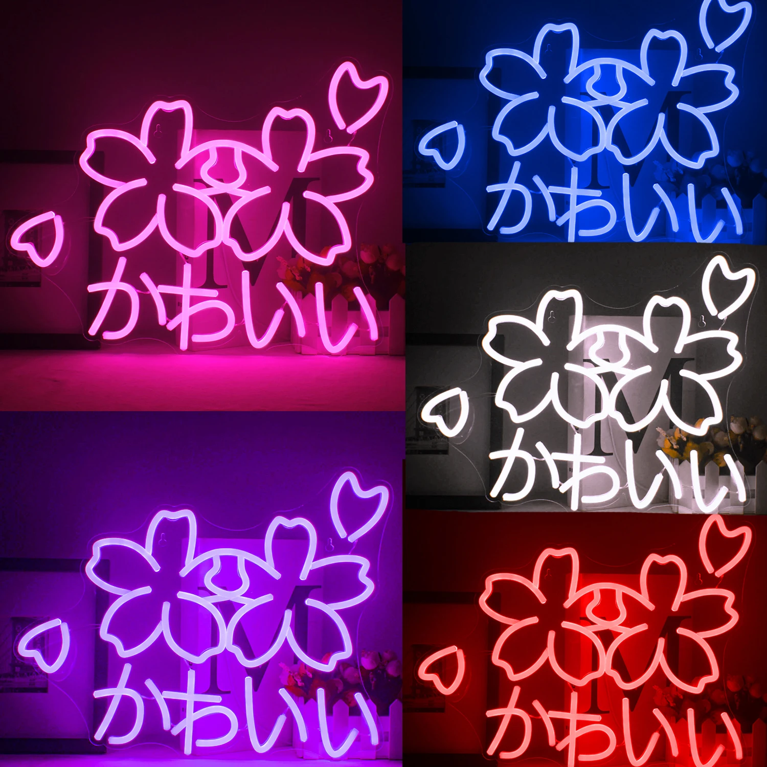 Ineonlife Lampu LED Neon Kustom Bunga Sakura Kawaii Blossom Digunakan untuk Kamar Tidur Kedai Kopi Pesta Pernikahan Hadiah Dekorasi Dinding Bar