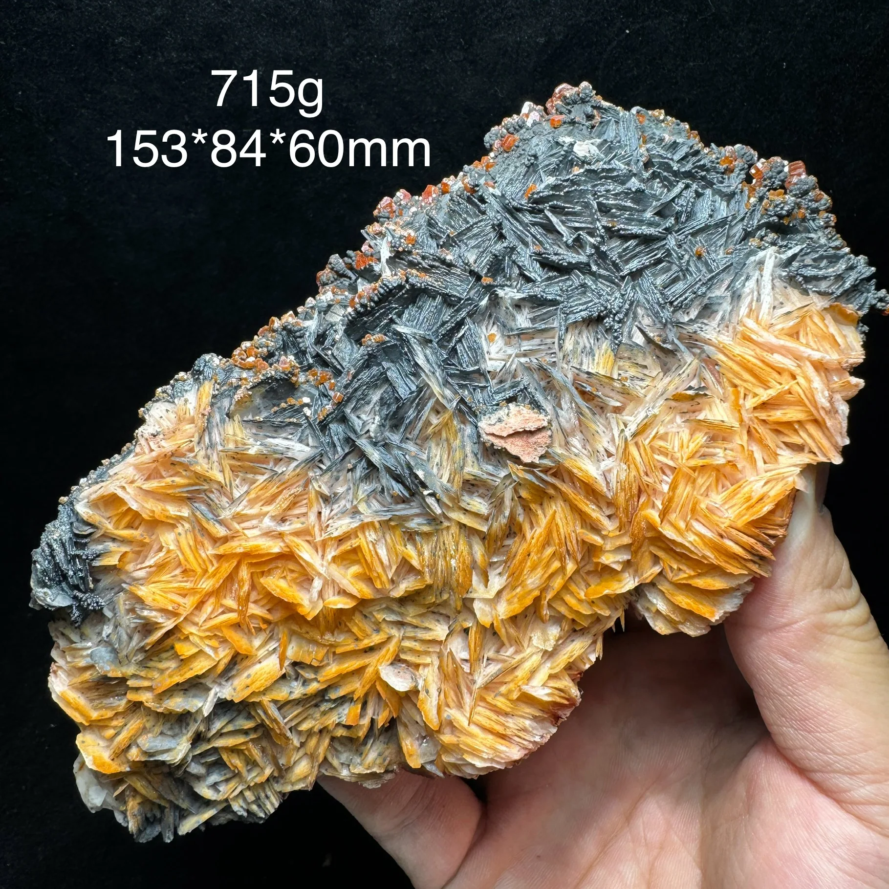 715g Natural Morocco Black Barite With Vanadinite Mineral Specimen Healing Stone Home Decor Gift